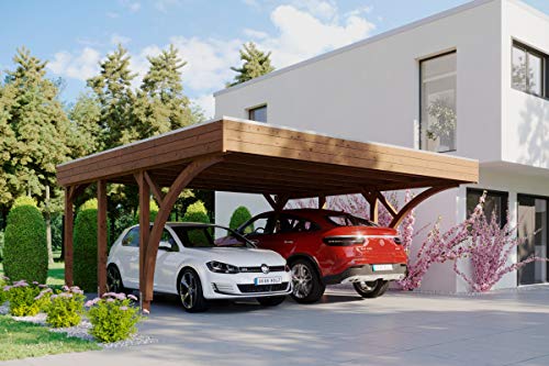 Carport Friesland Set 8 mit 2 Einfahrtsbögen, 557 x 555 cm, nussbaum von Skan Holz