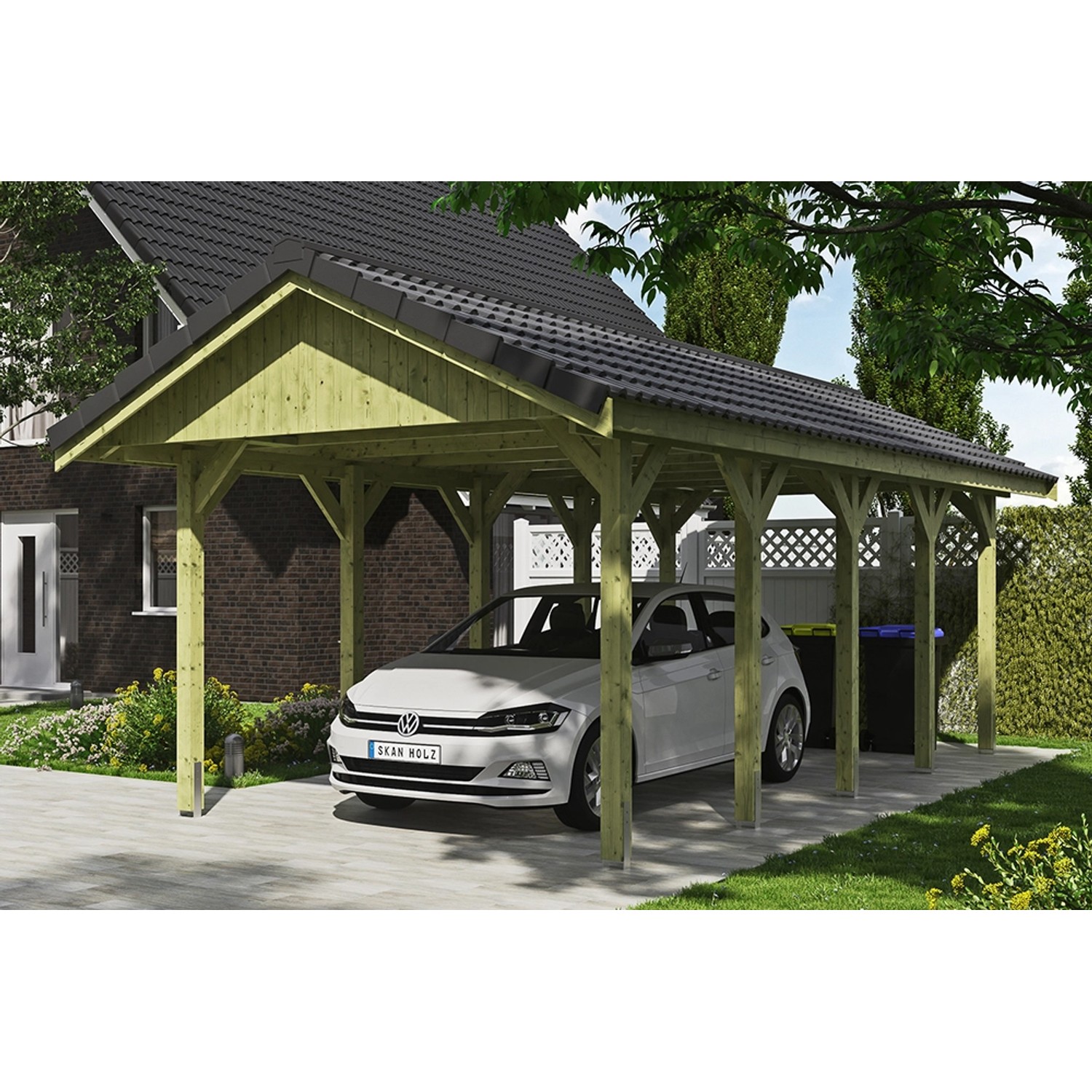 Satteldach-Carport Wallgau 380 x 750 cm Dachlattung von Skan Holz