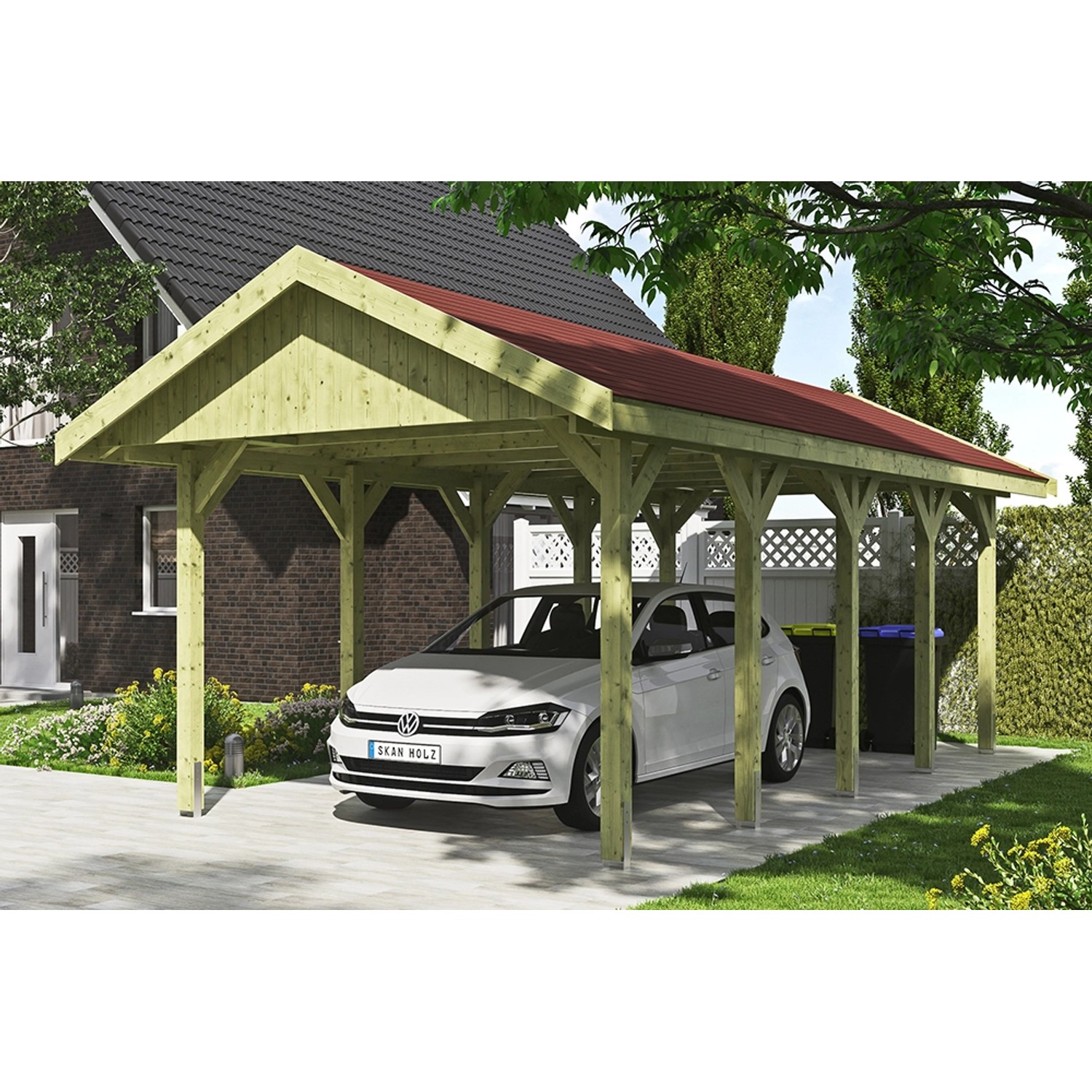 Satteldach-Carport Wallgau 380 x 750 cm rote Schindeln Satteldach-Carport Wallgau 380 x 750 cm rote Schindeln von Skan Holz