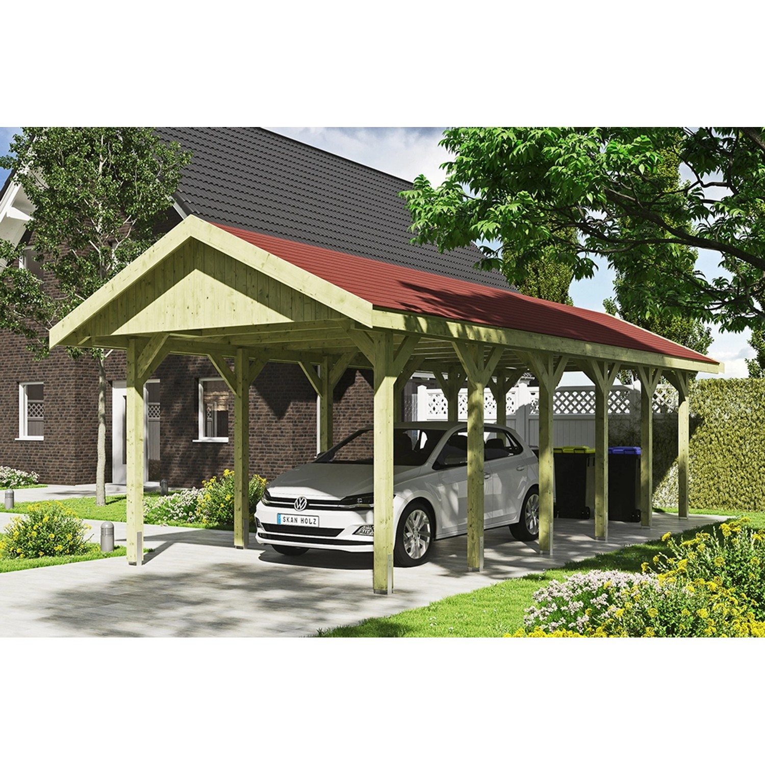 Satteldach-Carport Wallgau 380 x 900 cm rote Schindeln Satteldach-Carport Wallgau 380 x 900 cm rote Schindeln von Skan Holz