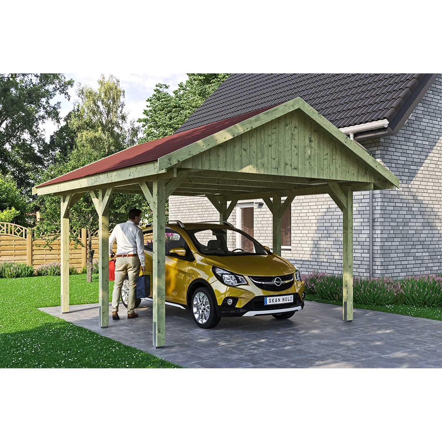 Satteldach-Carport Wallgau 430 x 500 cm rote Schindeln Satteldach-Carport Wallgau 430 x 500 cm rote Schindeln von Skan Holz
