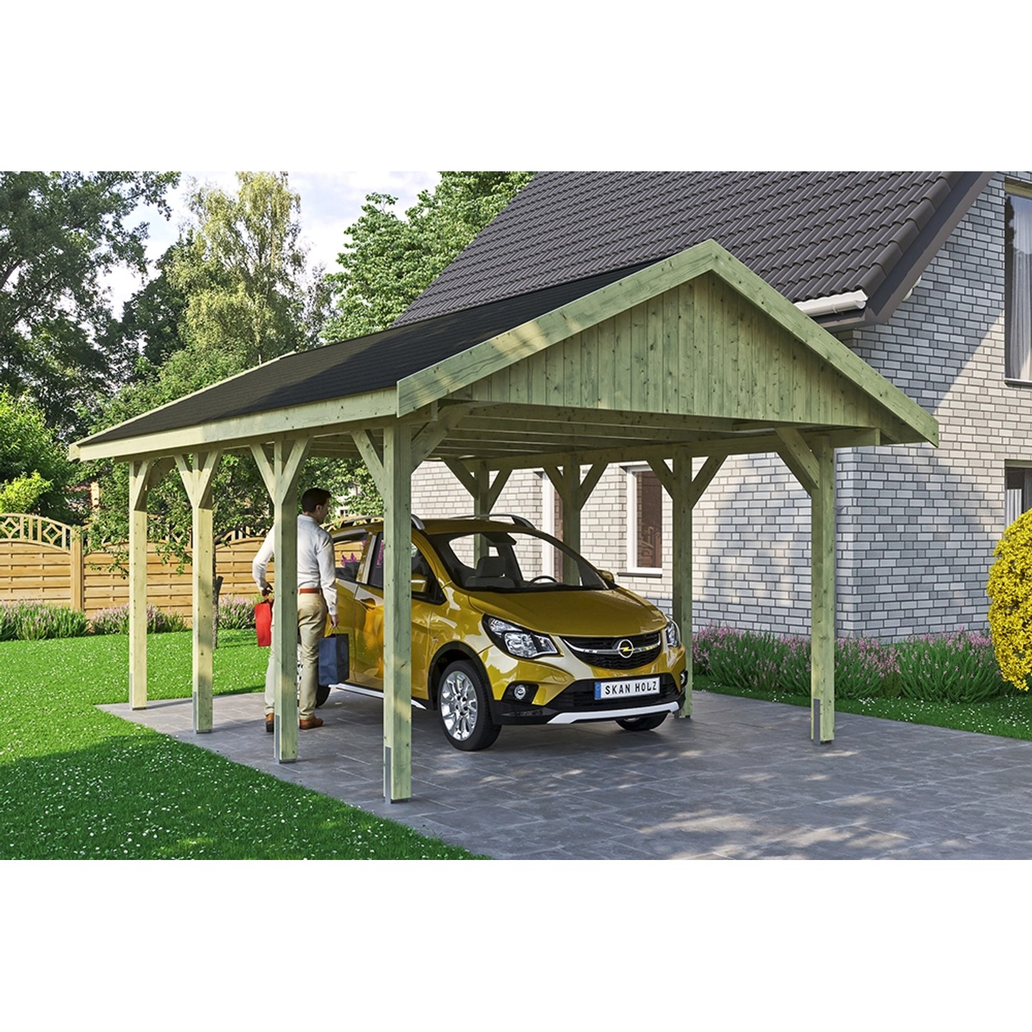 Satteldach-Carport Wallgau 430 x 600 cm schwarze Schindeln Satteldach-Carport Wallgau 430 x 600 cm schwarze Schindeln von Skan Holz