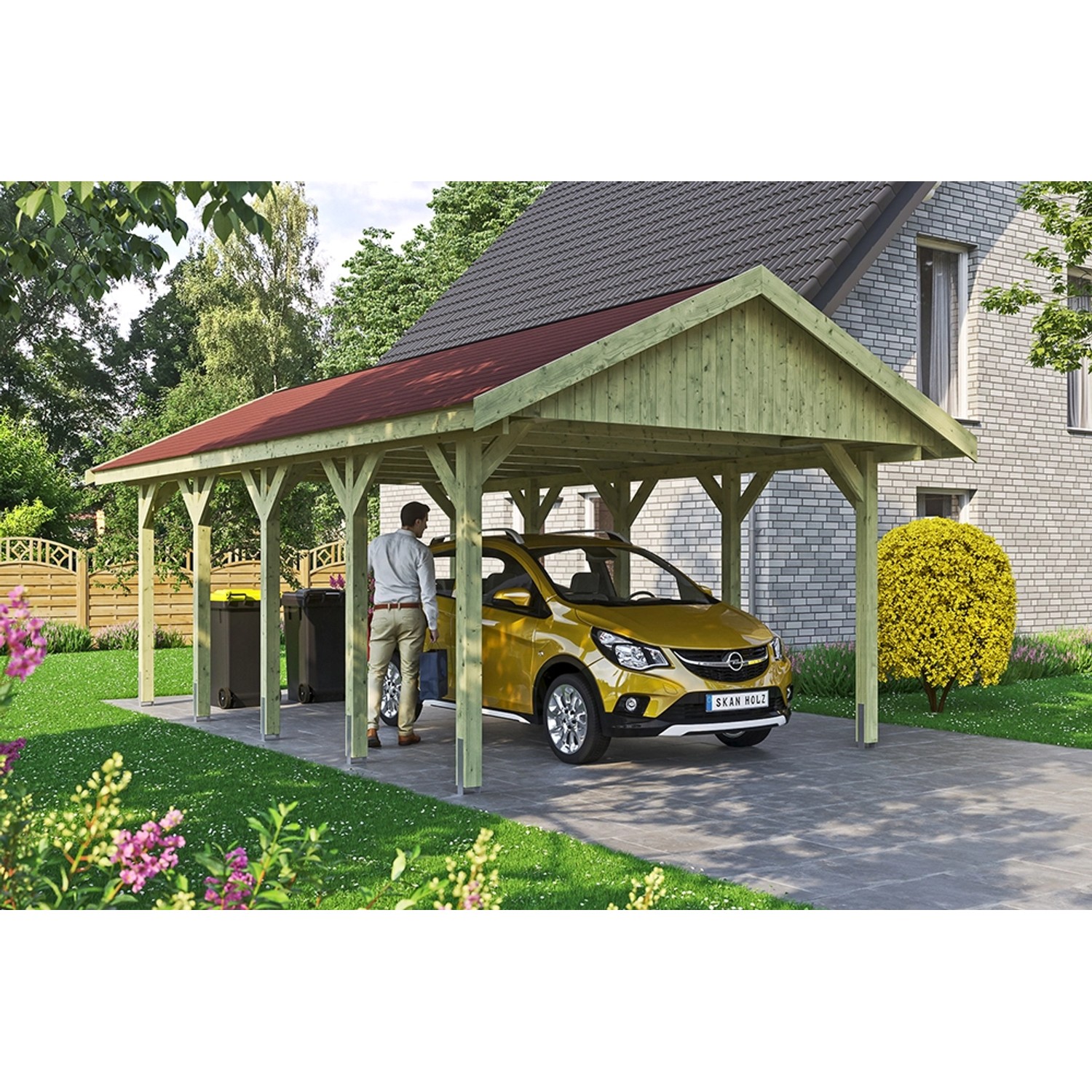 Satteldach-Carport Wallgau 430 x 750 cm rote Schindeln Satteldach-Carport Wallgau 430 x 750 cm rote Schindeln von Skan Holz