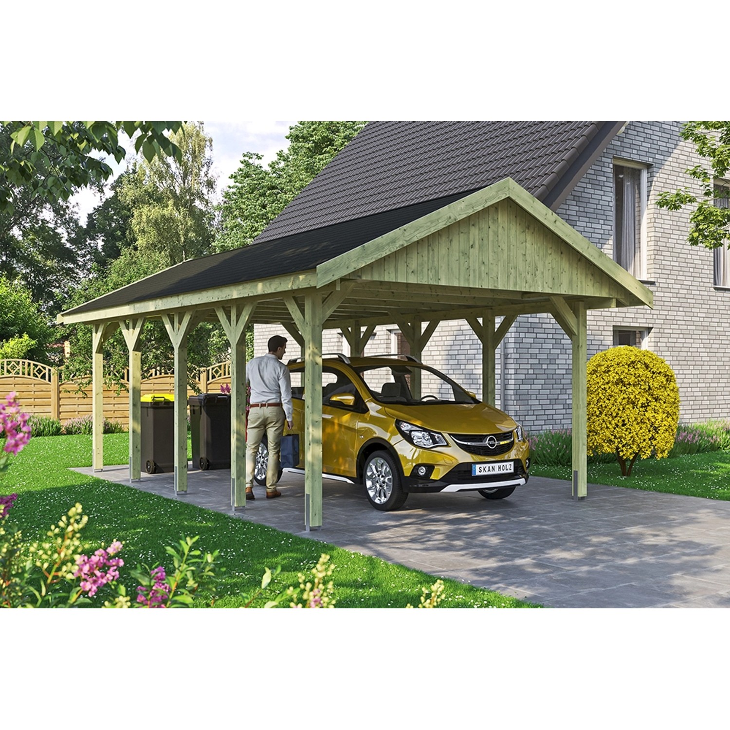 Satteldach-Carport Wallgau 430 x 750 cm schwarze Schindeln von Skan Holz