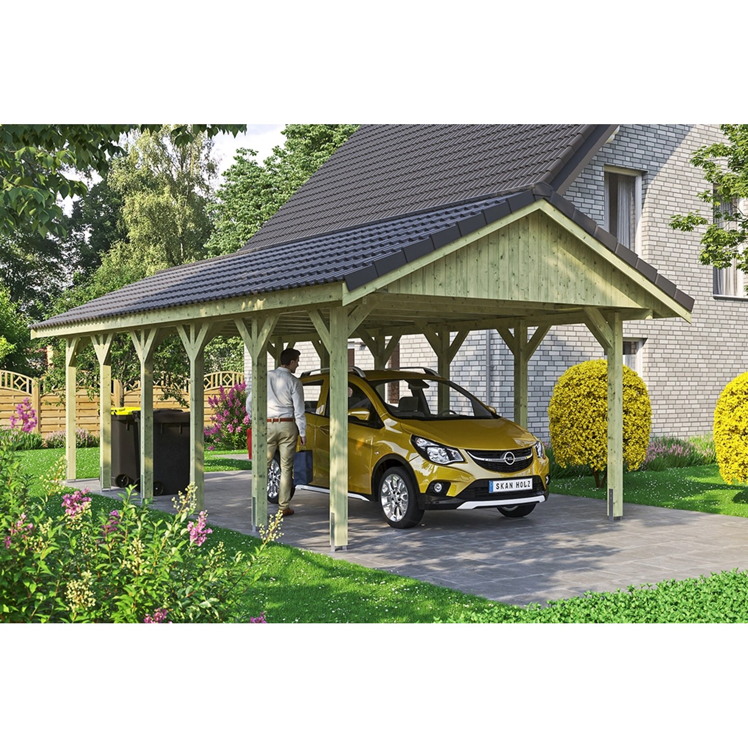 Satteldach-Carport Wallgau 430 x 900 cm Dachlattung von Skan Holz