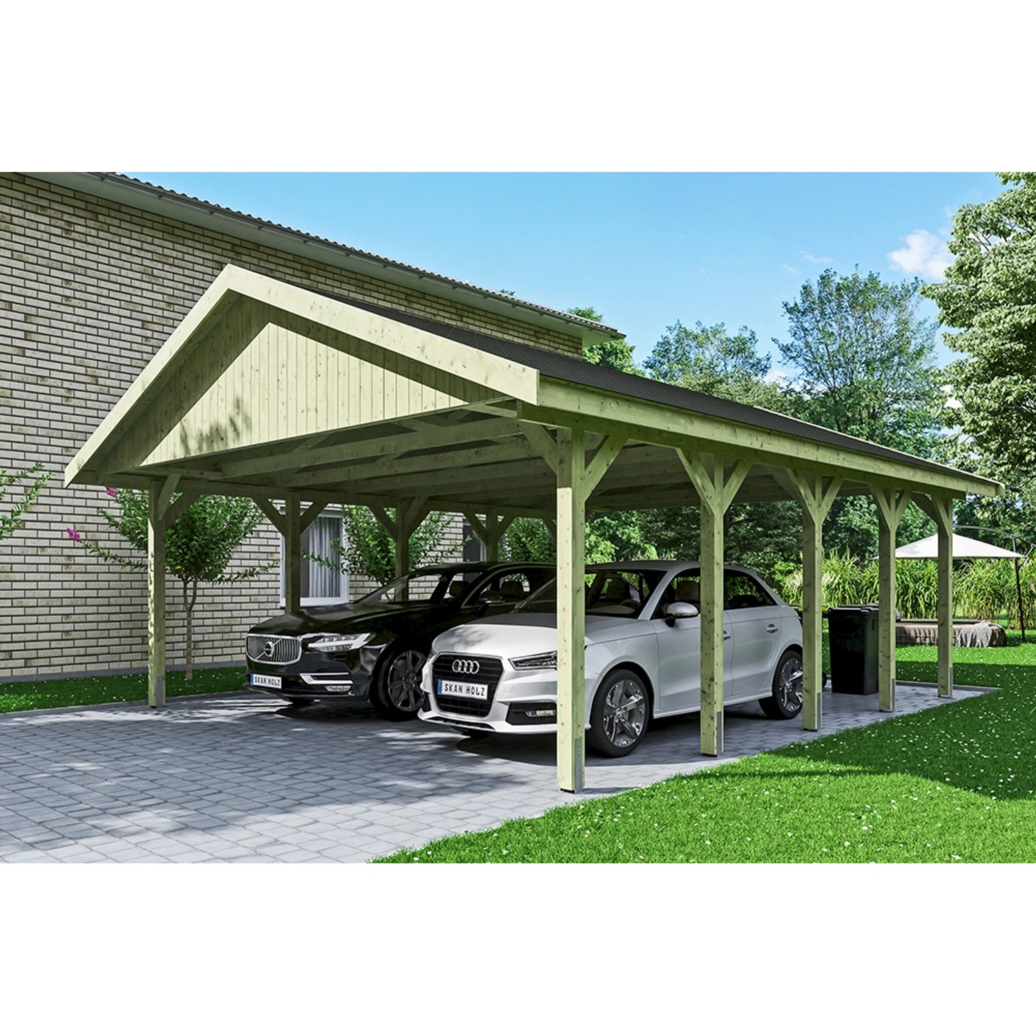 Satteldach-Carport Wallgau 620 x 750 cm schwarze Schindeln Satteldach-Carport Wallgau 620 x 750 cm schwarze Schindeln von Skan Holz