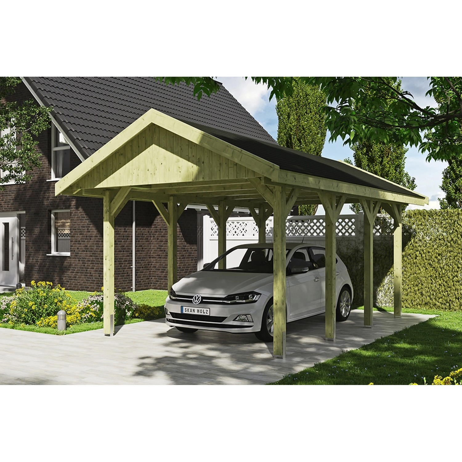 Satteldach-Carport Wallgau Grün 380 x 600 cm schwarze Schindeln Satteldach-Carport Wallgau Grün 380 x 600 cm schwarze Schindeln von Skan Holz