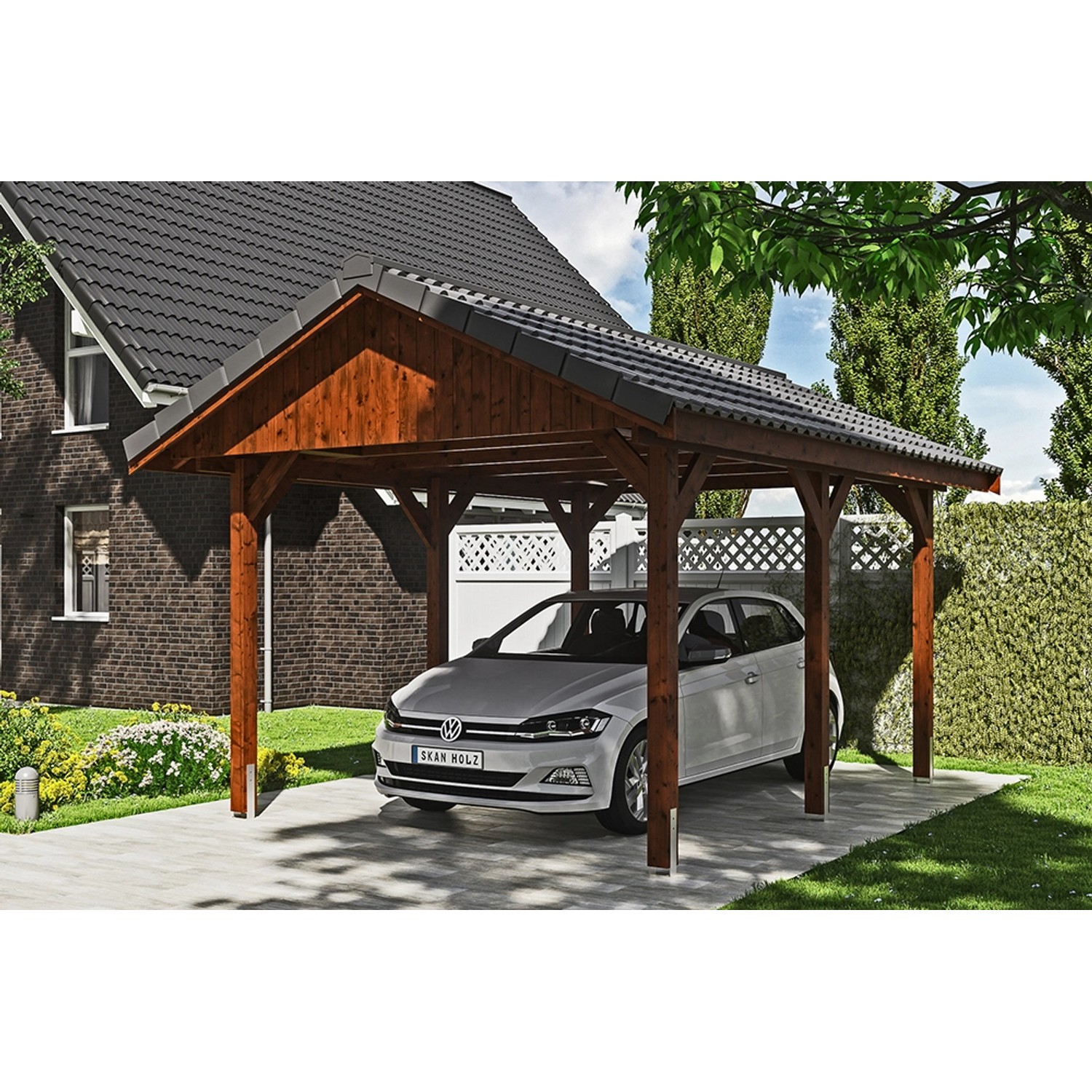 Satteldach-Carport Wallgau Nussbaum 380 x 500 cm Dachlattung Satteldach-Carport Wallgau Nussbaum 380 x 500 cm Dachlattung von Skan Holz