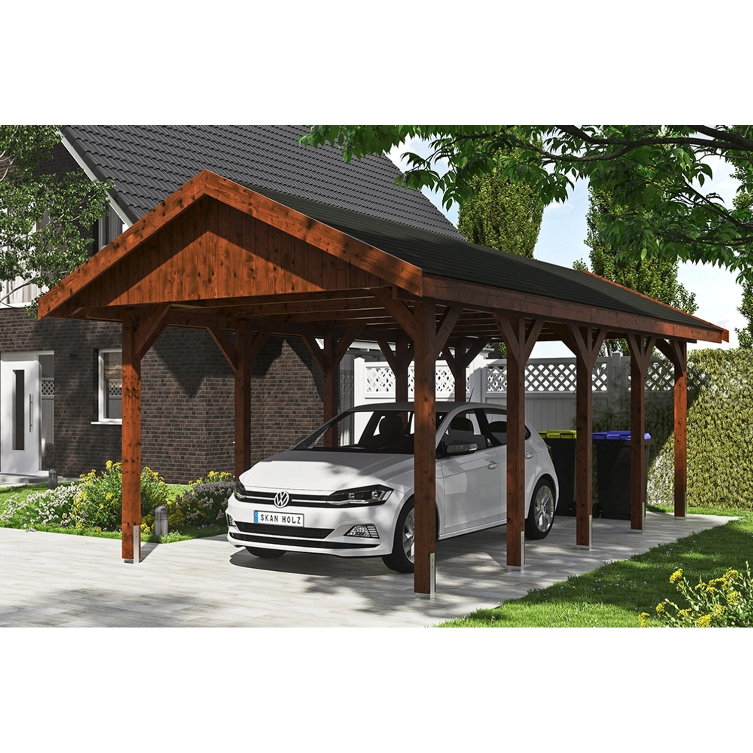 Satteldach-Carport Wallgau Nussbaum 380 x 750 cm schwarze Schindeln Satteldach-Carport Wallgau Nussbaum 380 x 750 cm schwarze Schindeln von Skan Holz