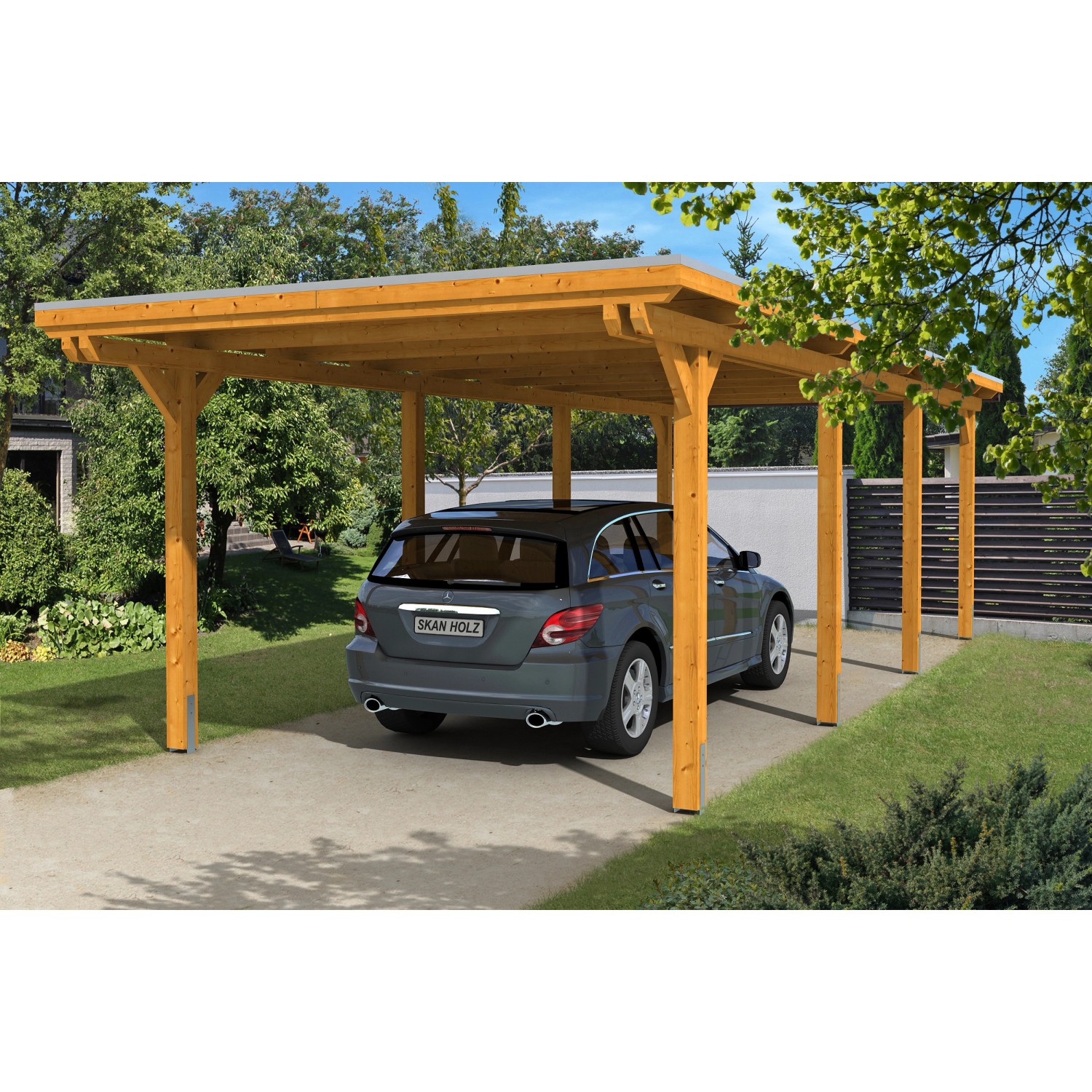 Skan Holz Einzelcarport Leimholz Eiche hell 354 cm x 846 cm von Skan Holz