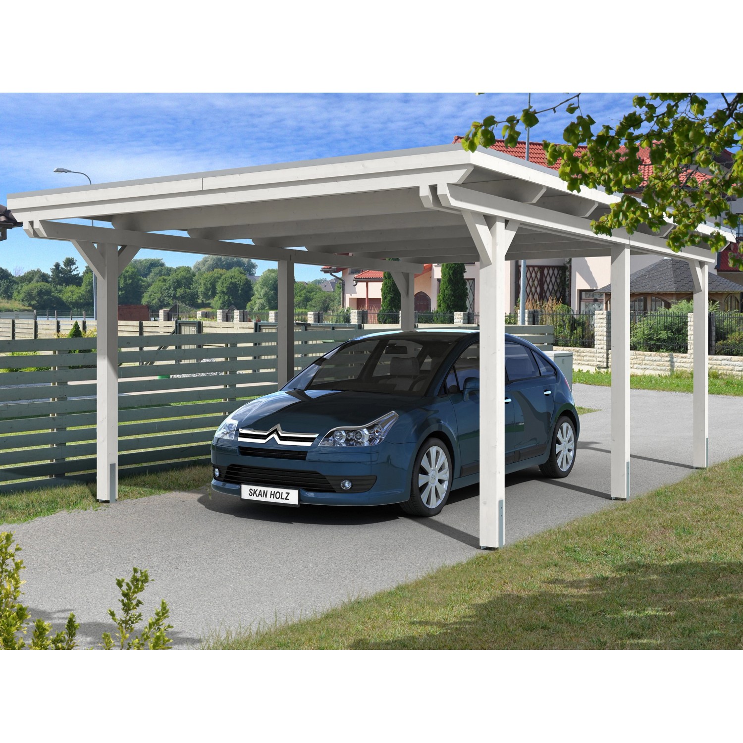 Skan Holz Carport Emsland 404 cm x 604 cm Weiß von Skan Holz