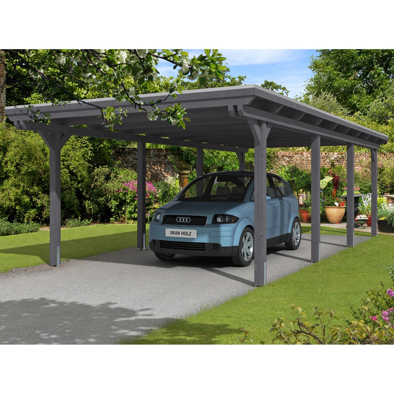 Skan Holz Carport Emsland 404 cm x 846 cm Schiefergrau von Skan Holz