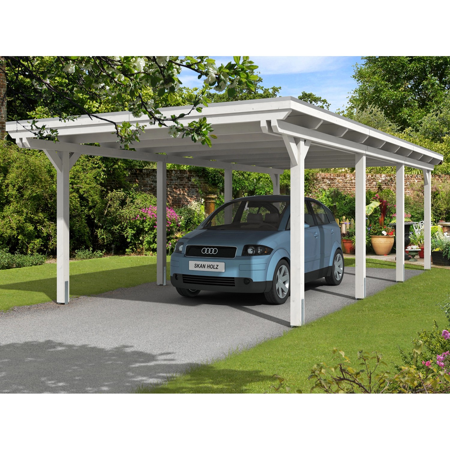 Skan Holz Carport Emsland 404 cm x 846 cm Weiß von Skan Holz