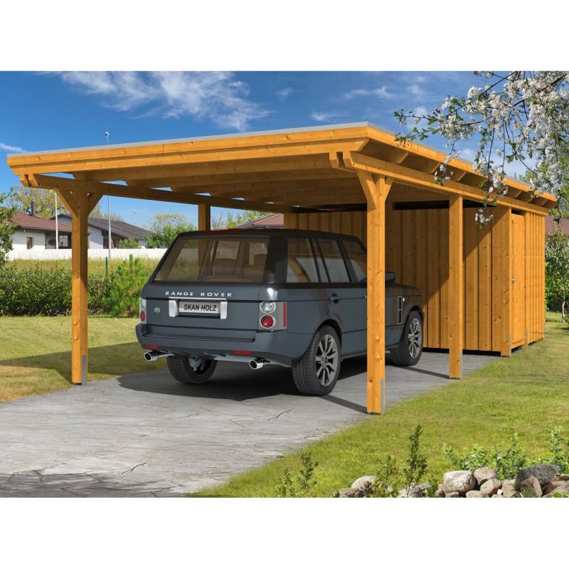 Skan Holz Carport Emsland 404 cm x 846 cm mit Abstellraum Eiche hell von Skan Holz