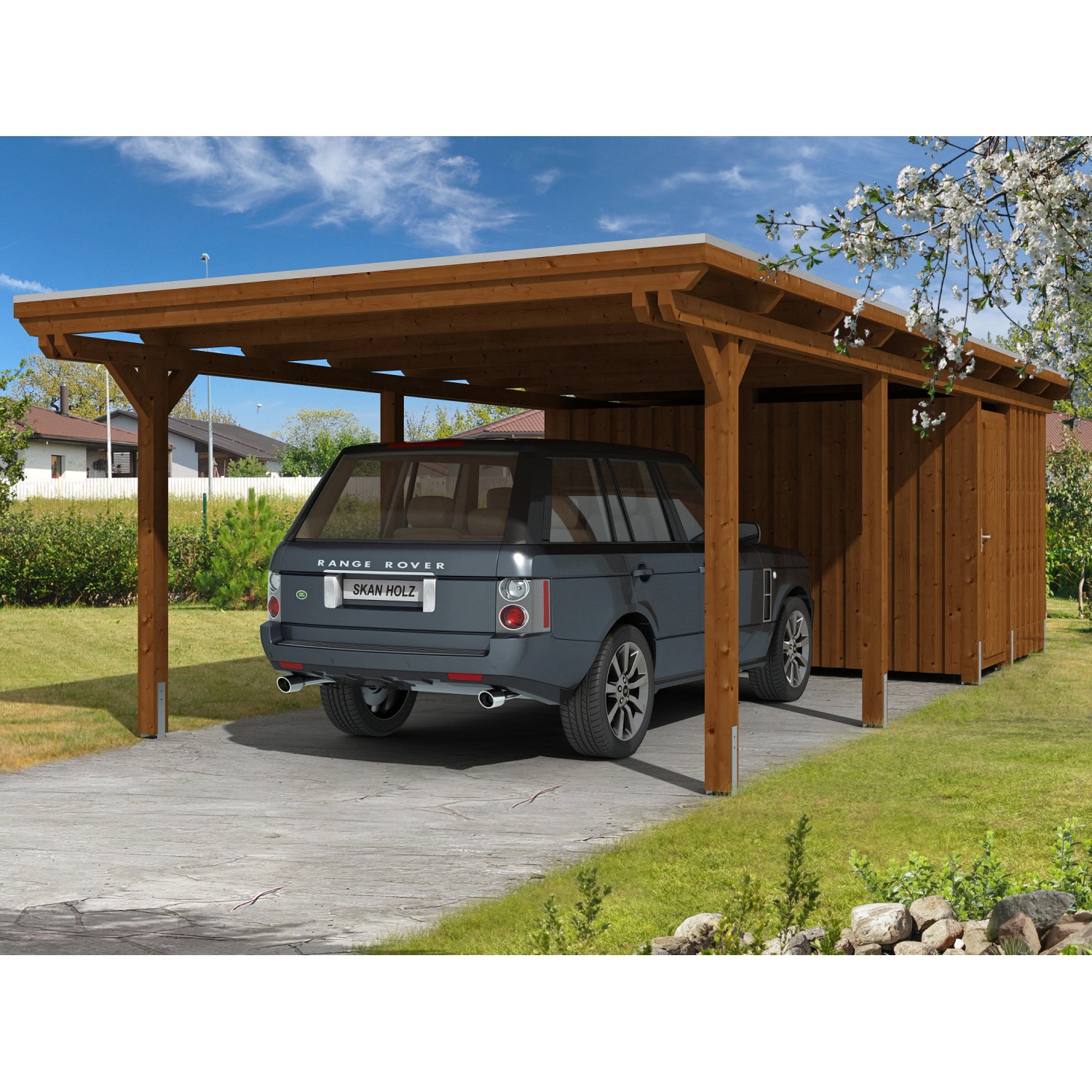 Skan Holz Carport Emsland 404 cm x 846 cm EPDM Dachbahn mit Abstellraum Nussbaum Skan Holz Carport Emsland 404 cm x 846 cm EPDM Dachbahn mit Abstellraum Nussbaum von Skan Holz