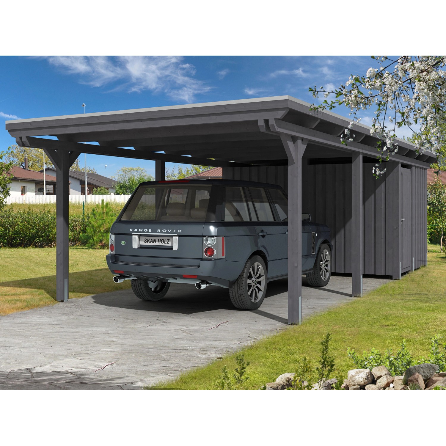 Skan Holz Carport Emsland 404 cm x 846 cm mit Abstellraum Schiefergrau von Skan Holz