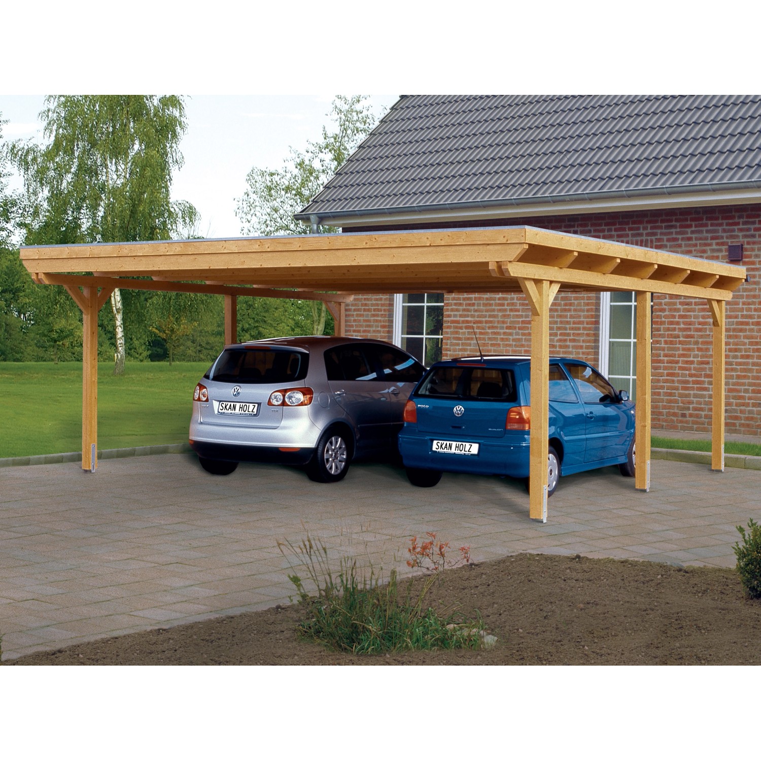 Skan Holz Carport Emsland 613 cm x 604 cm Natur von Skan Holz