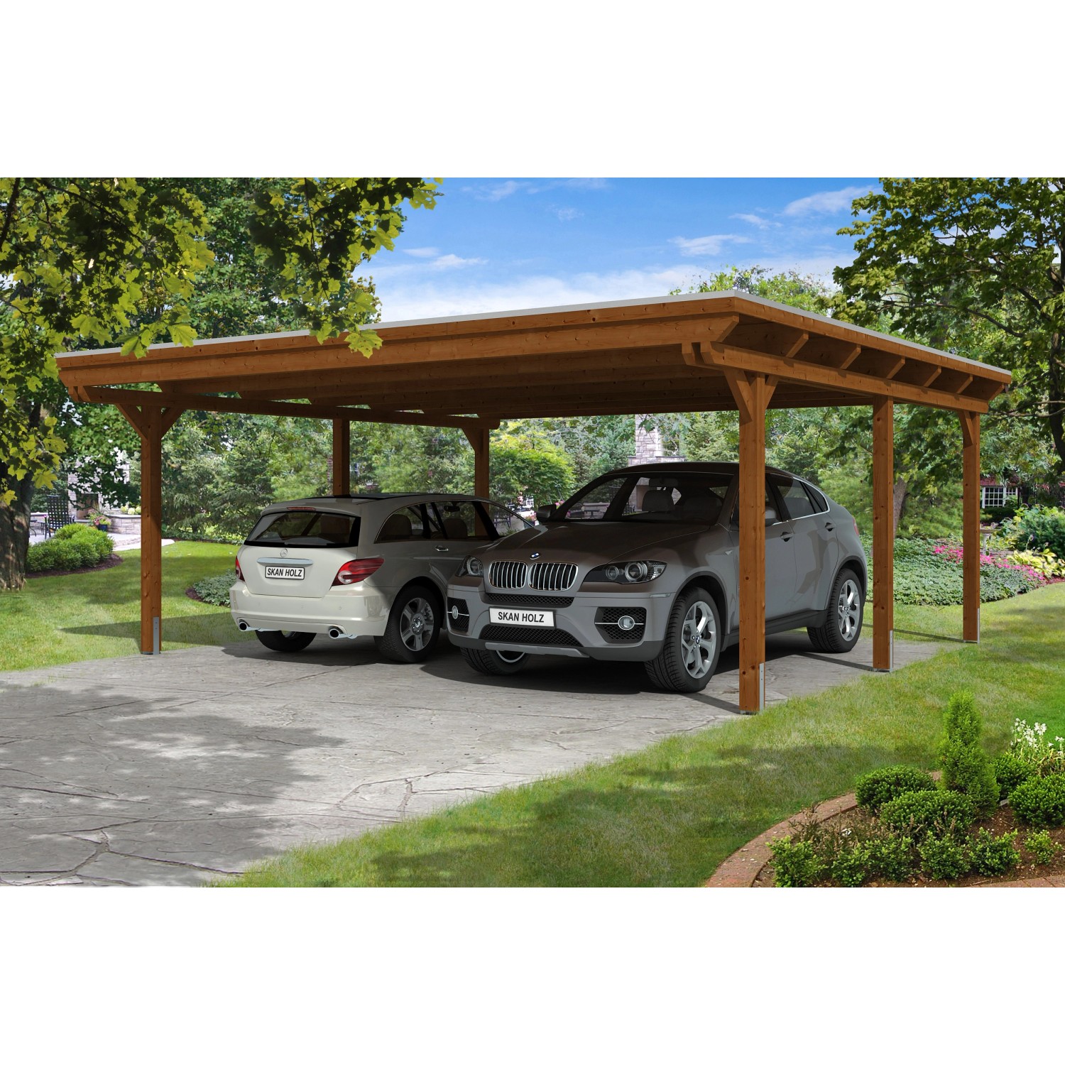 Skan Holz Doppelcarport Leimholz Nussbaum 613 cm x 604 cm Skan Holz Doppelcarport Leimholz Nussbaum 613 cm x 604 cm von Skan Holz