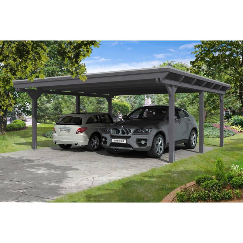 Skan Holz Carport Emsland 613 cm x 604 cm Schiefergrau Alu-Dachplatten von Skan Holz