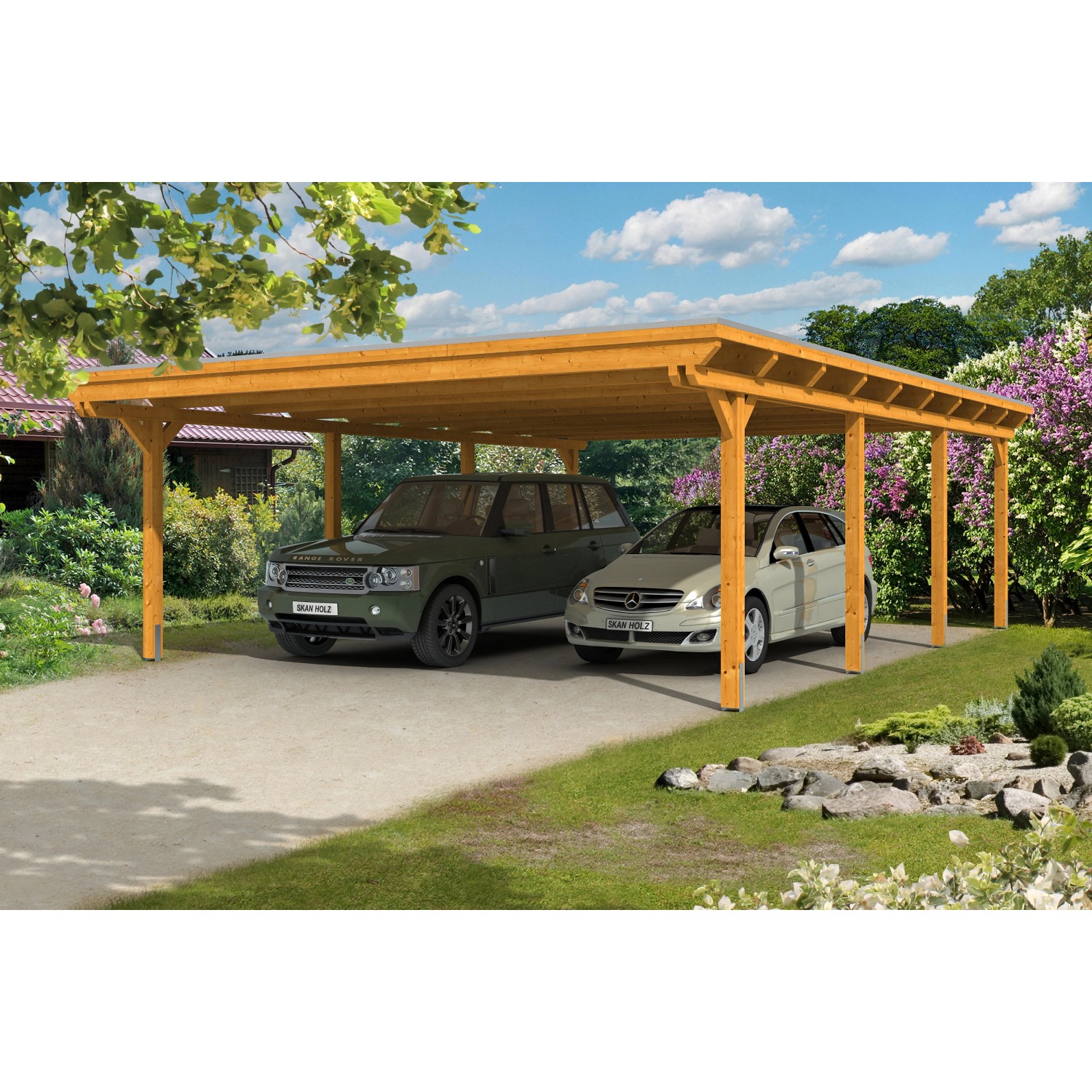 Skan Holz Doppelcarport Leimholz Eiche hell 613 cm x 846 cm Dachplatten Skan Holz Doppelcarport Leimholz Eiche hell 613 cm x 846 cm Dachplatten von Skan Holz