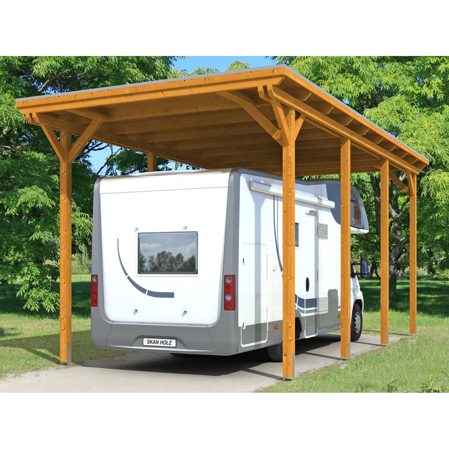 Skan Holz Carport Emsland Caravan 404 cm x 846 cm Eiche hell von Skan Holz