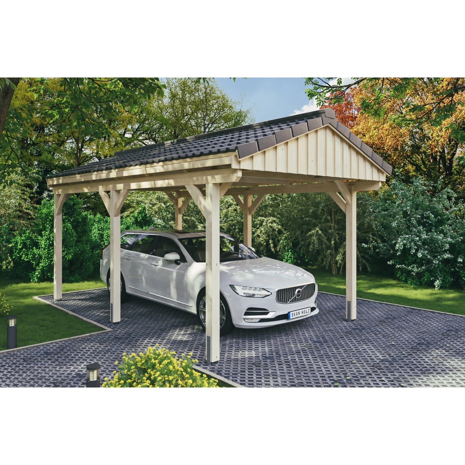 Skan Holz Carport Fichtelberg 317 cm x 566 cm Dachlattung Natur von Skan Holz