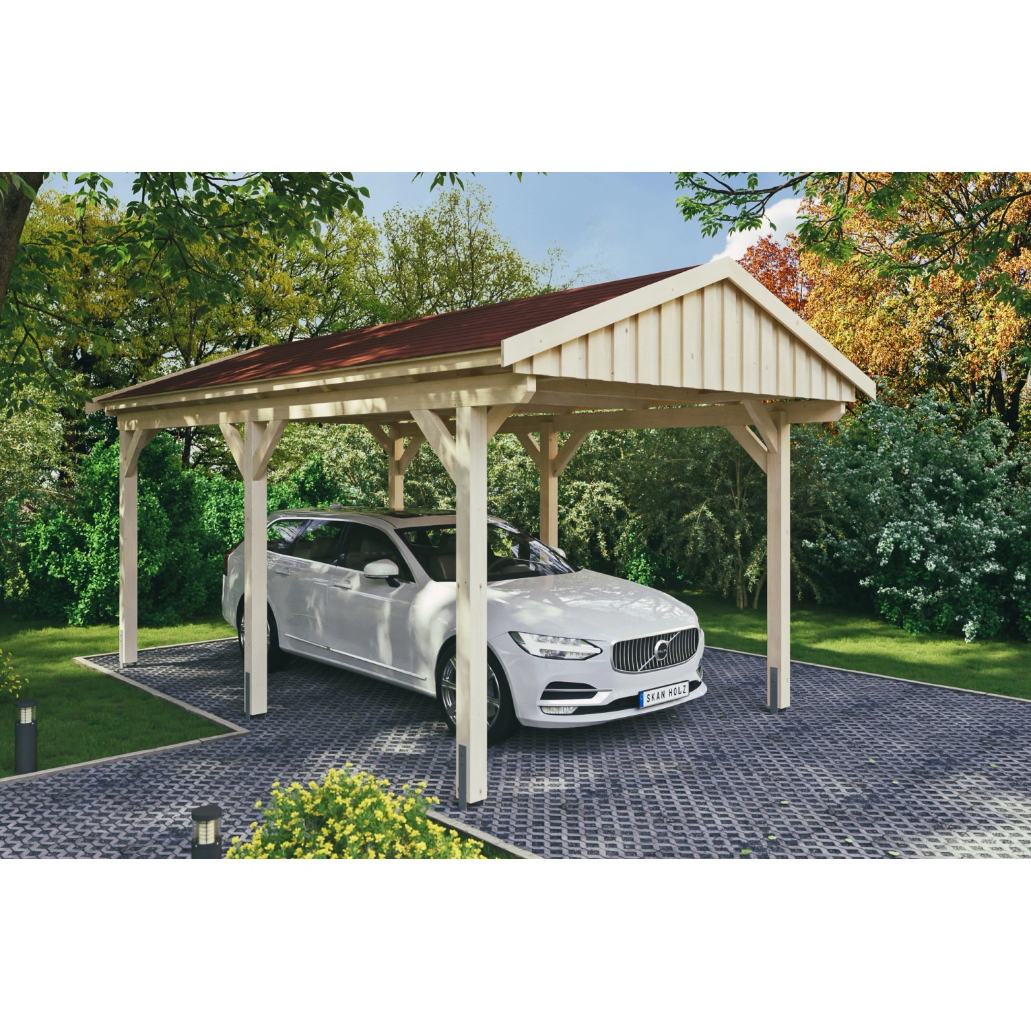 Skan Holz Carport Fichtelberg 317 cm x 566 cm Rote Schindeln Natur von Skan Holz