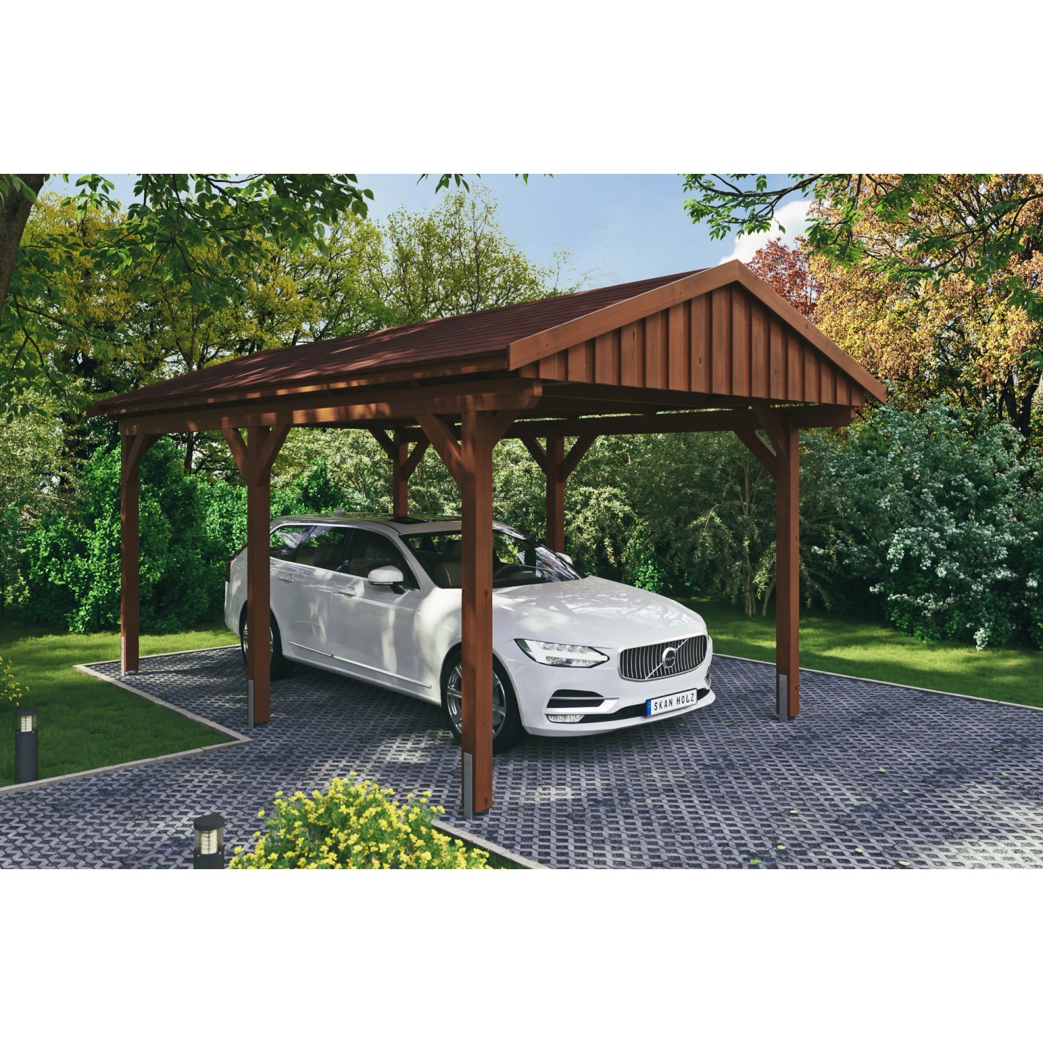 Skan Holz Carport Fichtelberg 317 cm x 566 cm Rote Schindeln Nussbaum Skan Holz Carport Fichtelberg 317 cm x 566 cm Rote Schindeln Nussbaum von Skan Holz
