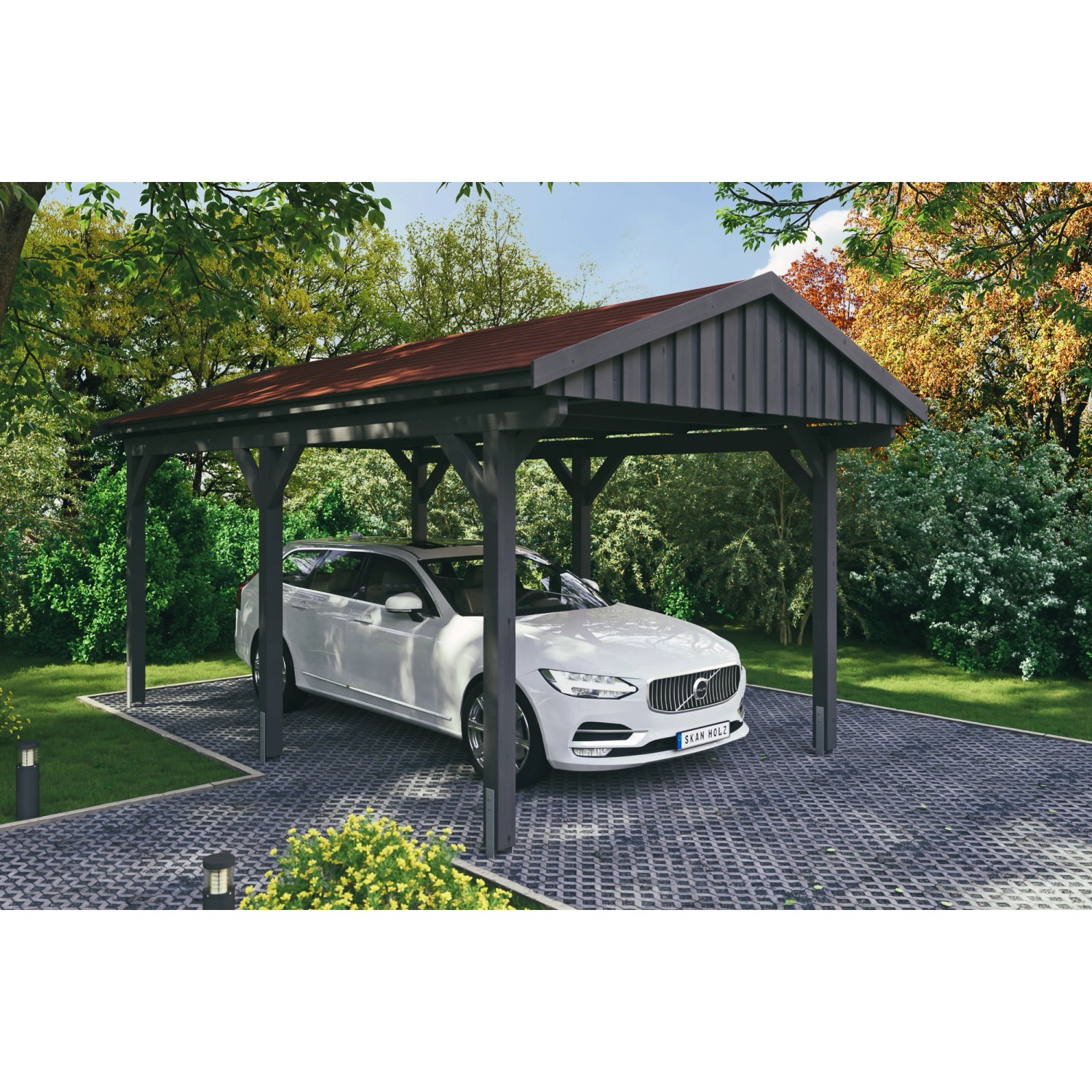 Skan Holz Carport Fichtelberg 317 cm x 566 cm Rote Schindeln Schiefergrau Skan Holz Carport Fichtelberg 317 cm x 566 cm Rote Schindeln Schiefergrau von Skan Holz