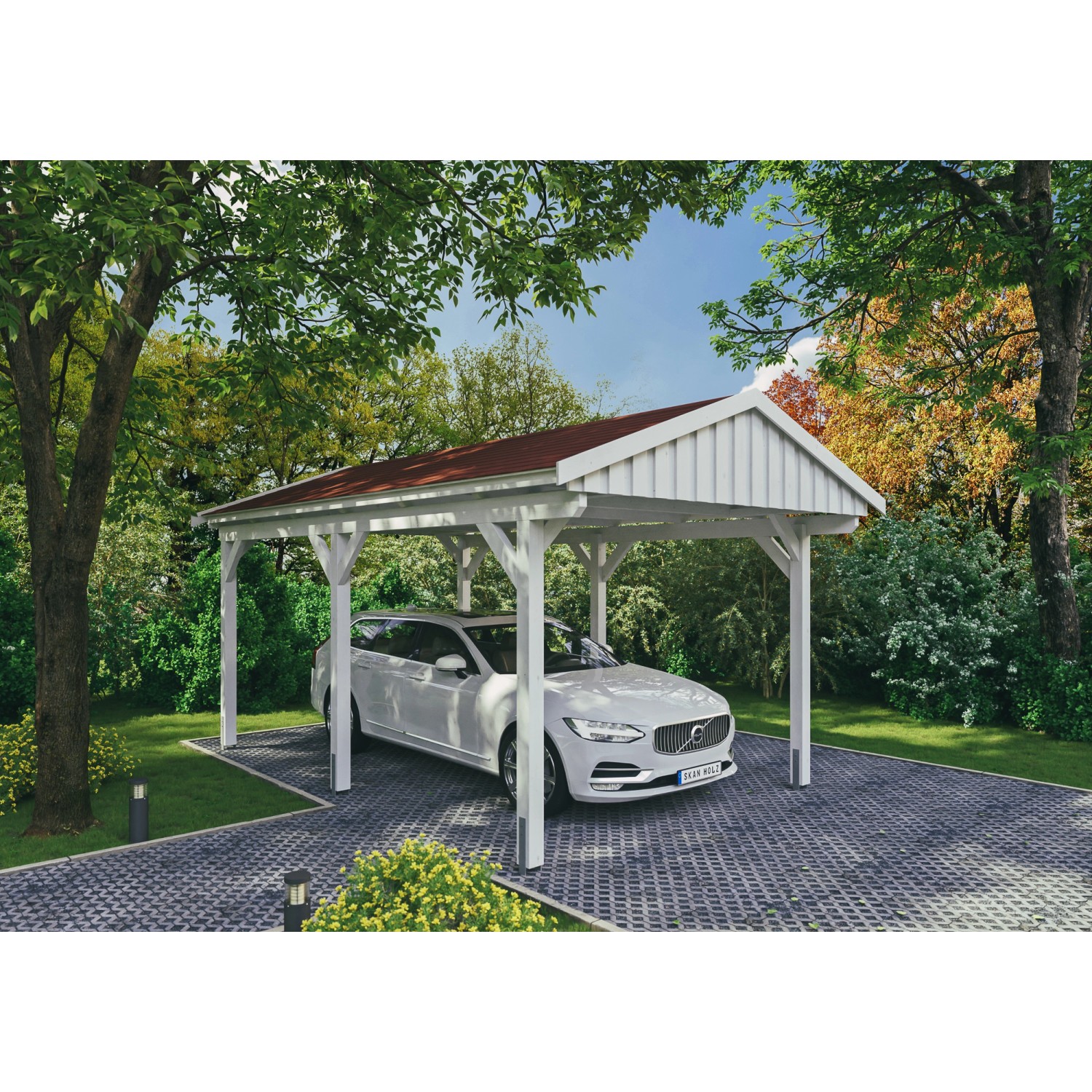 Skan Holz Carport Fichtelberg 317 cm x 566 cm Rote Schindeln Weiß Skan Holz Carport Fichtelberg 317 cm x 566 cm Rote Schindeln Weiß von Skan Holz