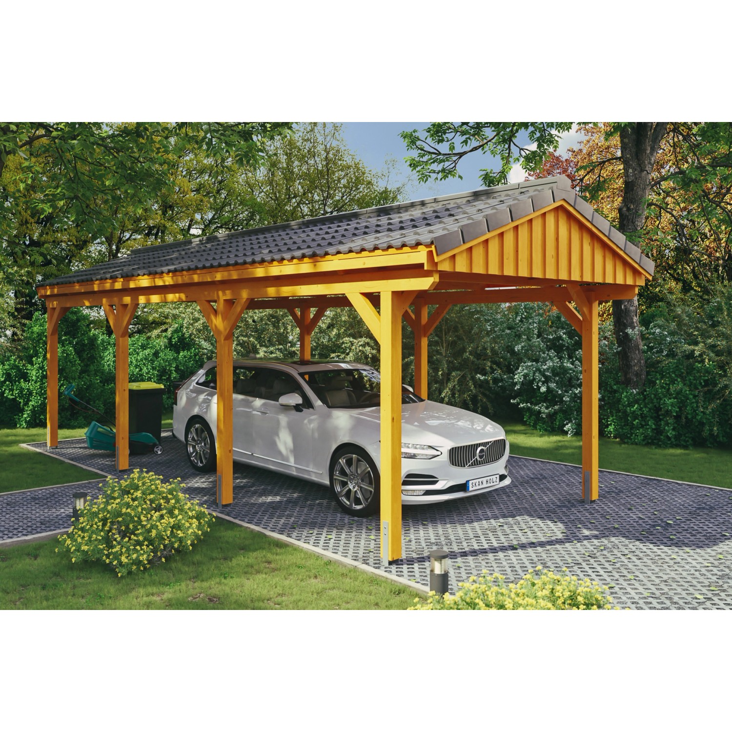 Skan Holz Carport Fichtelberg 317 cm x 808 cm Dachlattung Eiche Hell von Skan Holz