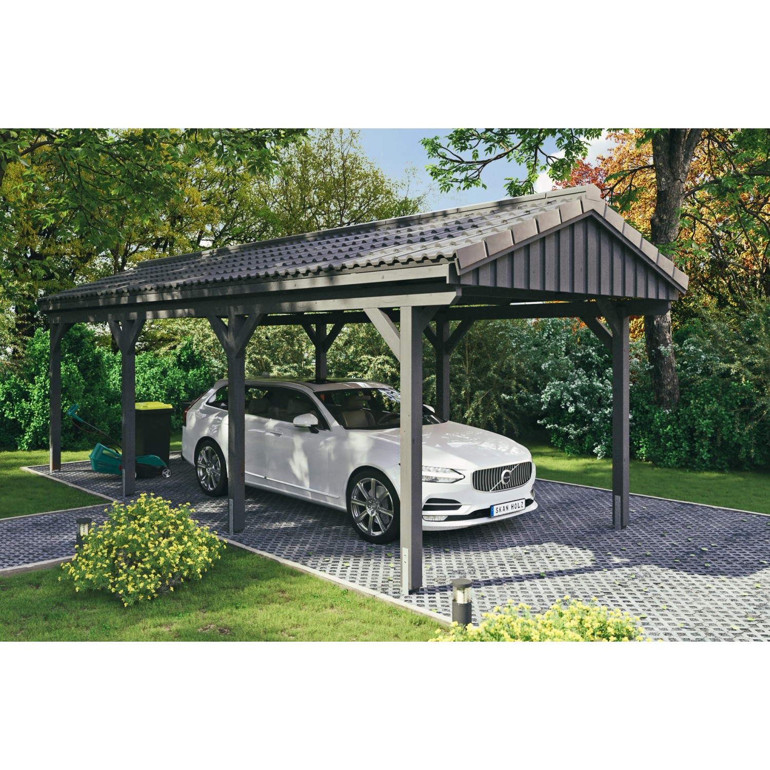 Skan Holz Carport Fichtelberg 317 cm x 808 cm Dachlattung Schiefergrau von Skan Holz