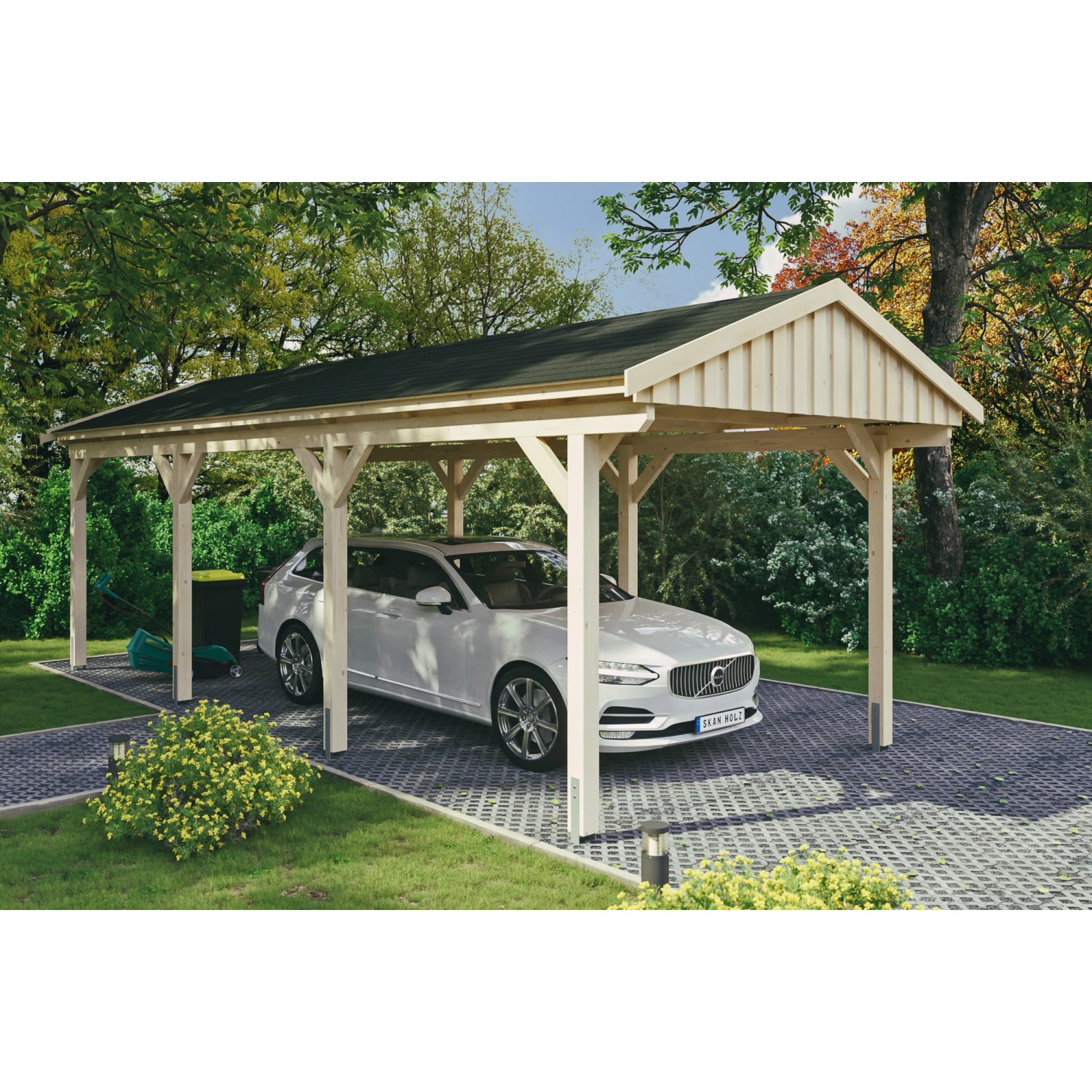 Skan Holz Carport Fichtelberg 317 cm x 808 cm Schwarze Schindeln Natur von Skan Holz