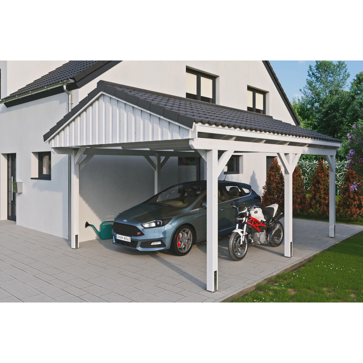 Skan Holz Carport Fichtelberg 423 cm x 566 cm Dachlattung Weiß Skan Holz Carport Fichtelberg 423 cm x 566 cm Dachlattung Weiß von Skan Holz