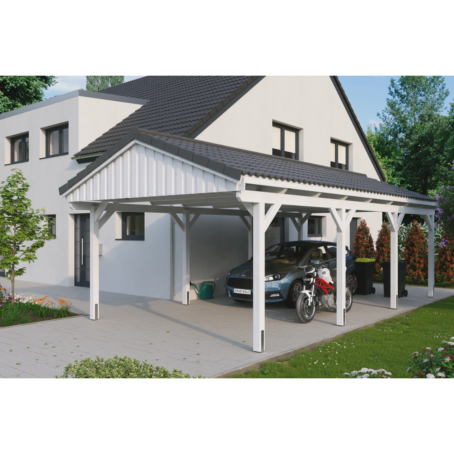 Skan Holz Carport Fichtelberg 423 cm x 808 cm Dachlattung Weiß Skan Holz Carport Fichtelberg 423 cm x 808 cm Dachlattung Weiß von Skan Holz