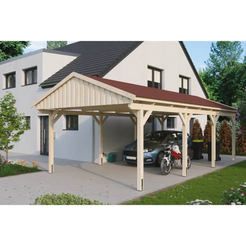 Skan Holz Carport Fichtelberg 423 cm x 808 cm Rote Schindeln Natur von Skan Holz