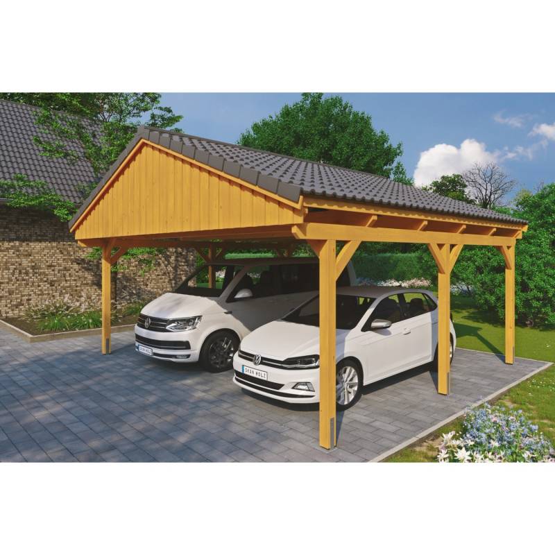 Skan Holz Carport Fichtelberg 618 cm x 566 cm Dachlattung Eiche Hell von Skan Holz