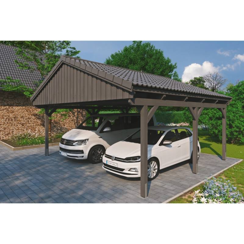 Skan Holz Carport Fichtelberg 618 cm x 566 cm Dachlattung Schiefergrau von Skan Holz
