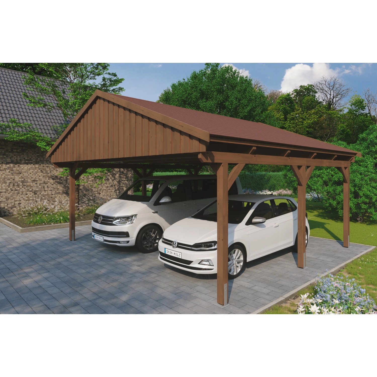 Skan Holz Carport Fichtelberg 618 cm x 566 cm Rote Schindeln Nussbaum Skan Holz Carport Fichtelberg 618 cm x 566 cm Rote Schindeln Nussbaum von Skan Holz