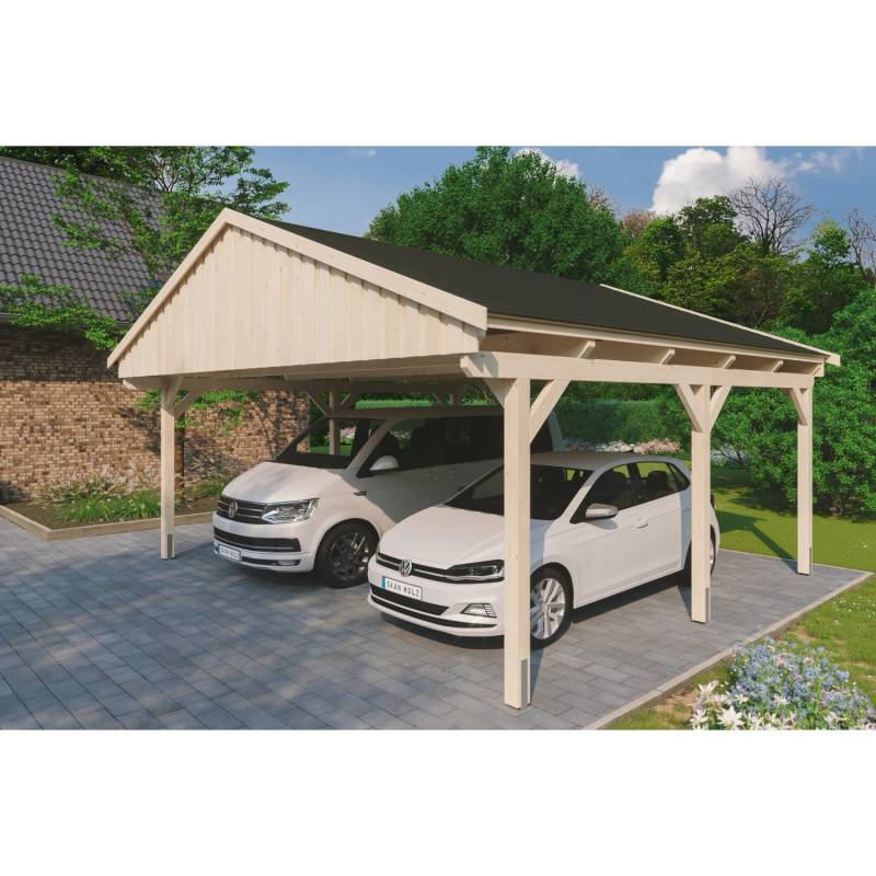 Skan Holz Carport Fichtelberg 618 cm x 566 cm Schwarze Schindeln Natur von Skan Holz