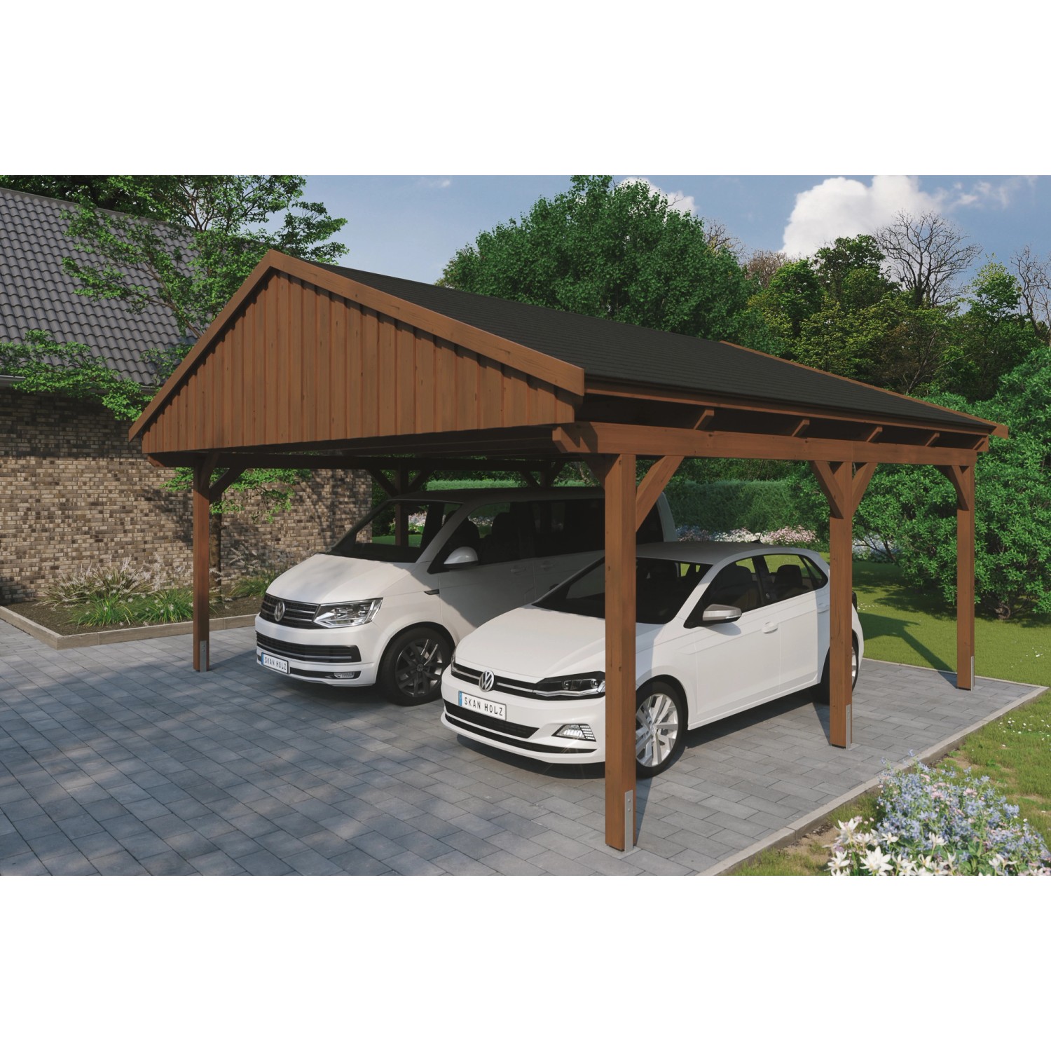 Skan Holz Carport Fichtelberg 618 cm x 566 cm Schwarze Schindeln Nussbaum Skan Holz Carport Fichtelberg 618 cm x 566 cm Schwarze Schindeln Nussbaum von Skan Holz