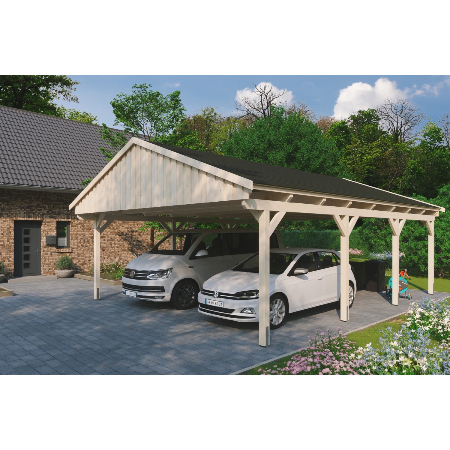 Skan Holz Carport Fichtelberg 618 cm x 808 cm Schwarze Schindeln Natur von Skan Holz