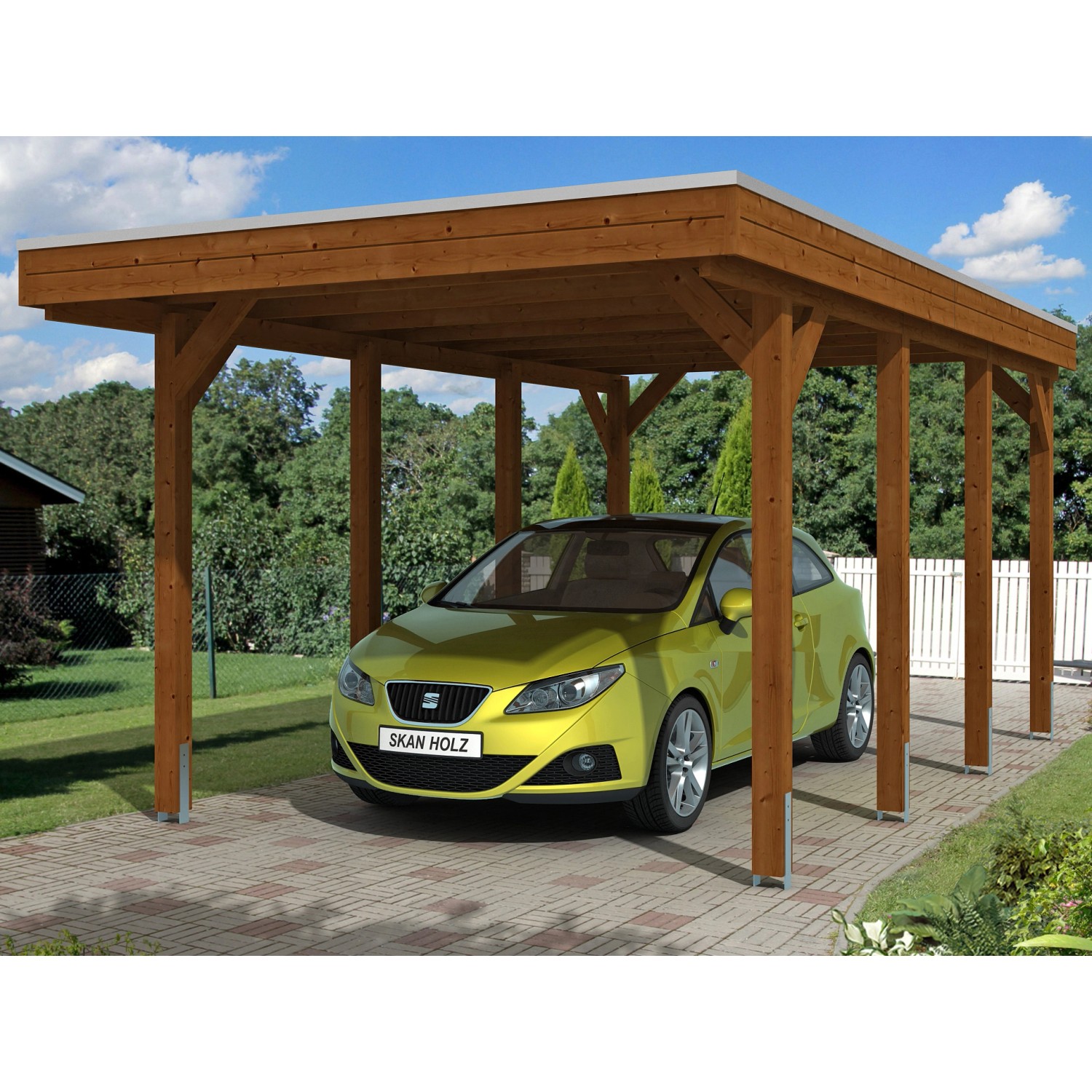 Skan Holz Einzelcarport Holz Nussbaum 314 cm x 555 cm von Skan Holz