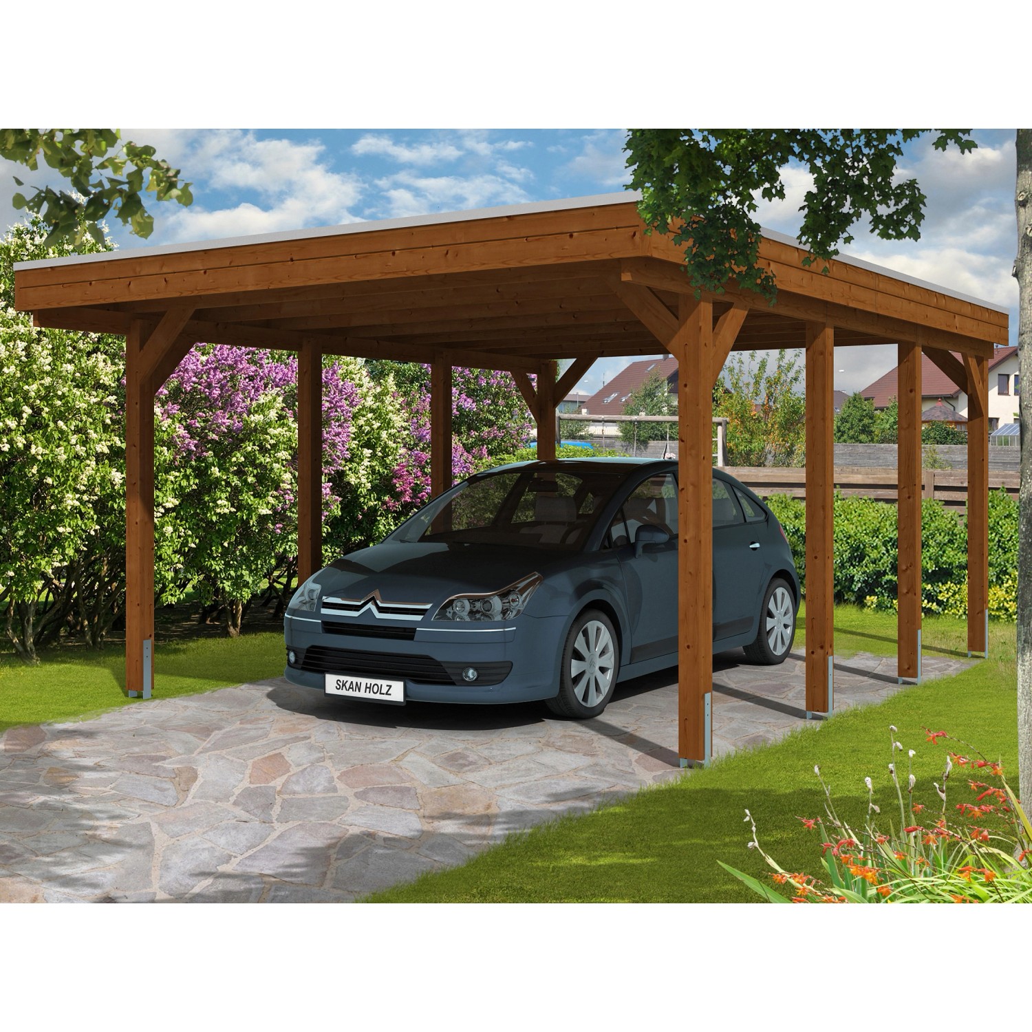 Skan Holz Einzelcarport Holz Nussbaum 397 cm x 555 cm Skan Holz Einzelcarport Holz Nussbaum 397 cm x 555 cm von Skan Holz
