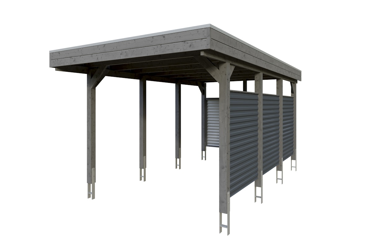 Skan Holz Carport Friesland Hybrid Set 11 314x555 cm inkl. Rück- und Seitenwände aus Aluminium Gr. 1 - B 314 x T 555 cm Aluminium Dachplatten mit Trapezprofil (unbehandelt) schiefergrau von Skan Holz