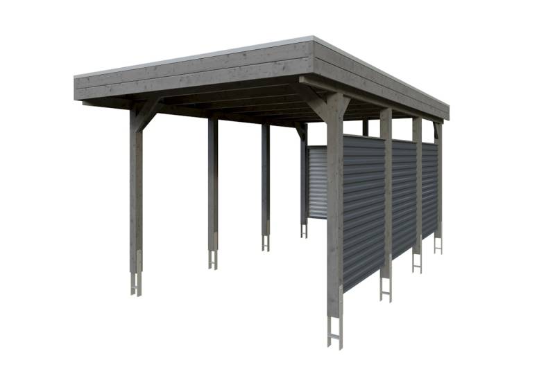 Skan Holz Carport Friesland Hybrid Set 11 314x555 cm inkl. Rück- und Seitenwände aus Aluminium Gr. 1 - B 314 x T 555 cm Aluminium Dachplatten mit Trapezprofil (unbehandelt) schiefergrau von Skan Holz