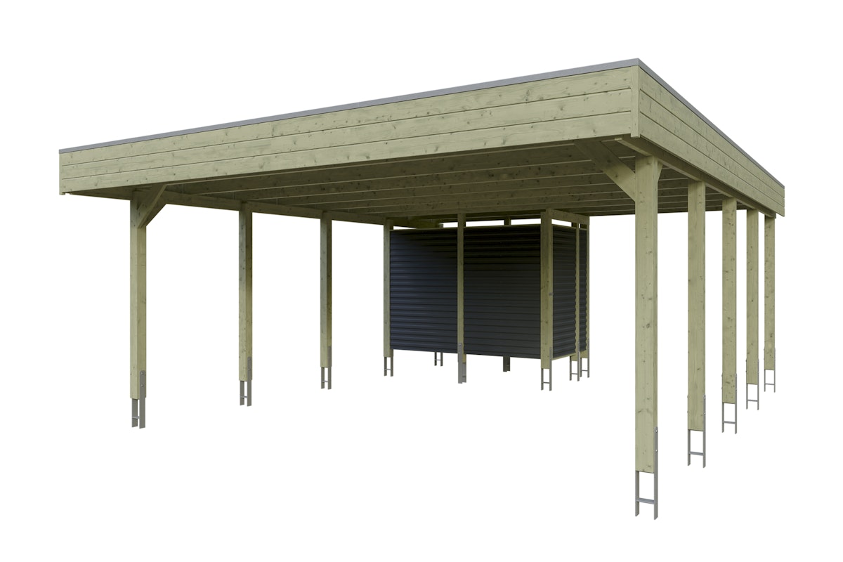 Skan Holz Carport Friesland Hybrid Set 14 557x708 cm inkl. Abstellraum Gr. 2 - B 557 x T 708 cm Aluminium Dachplatten mit Trapezprofil (unbehandelt) imprägniert (farblich unbehandelt) von Skan Holz