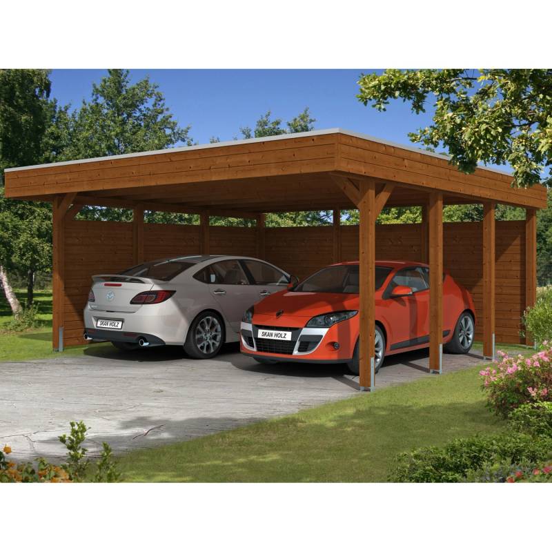 Skan Holz Carport Friesland Set 3 557 cm x 555 cm Nussbaum von Skan Holz