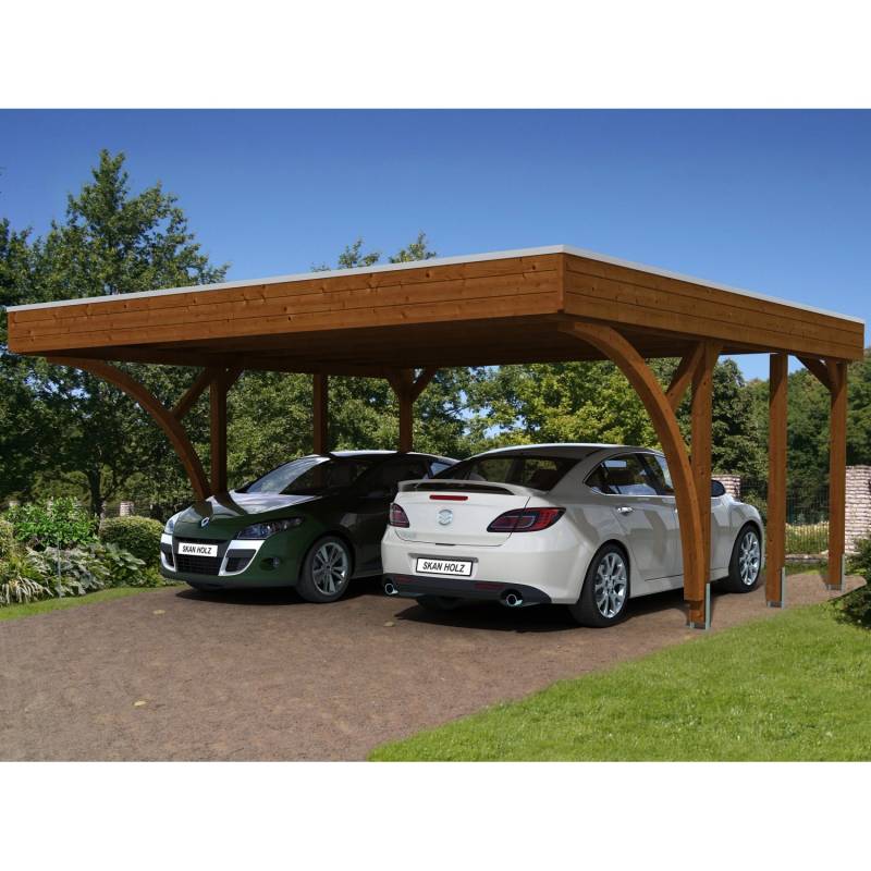 Skan Holz Carport Friesland Set 8 557 cm x 555 cm Nussbaum von Skan Holz