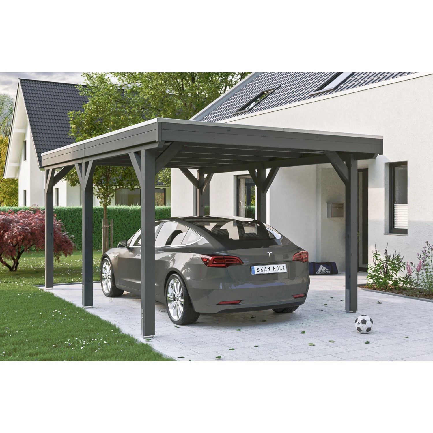 Skan Holz Carport Grunewald 321 cm x 554 cm mit Aluminiumdach Schiefergrau von Skan Holz